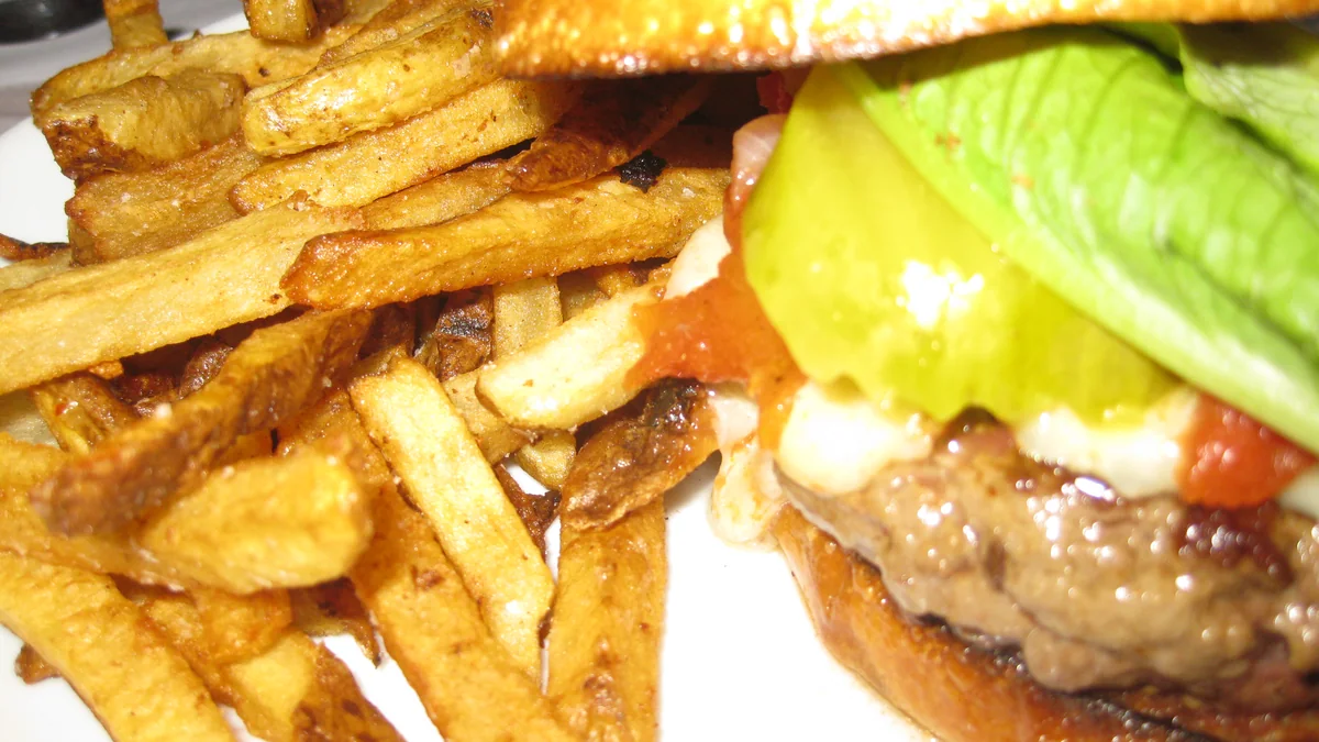 A casual burger and fries meal at a Williamsburg restaurant in New York City