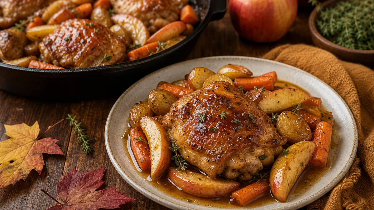 Apple Cider Glazed Chicken Thighs plated and ready to serve.